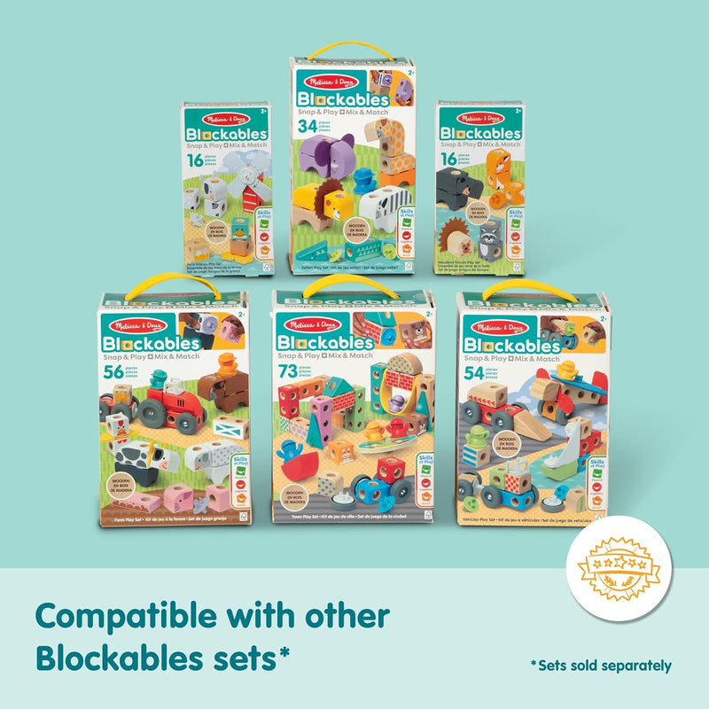 Melissa & Doug Blockables Farm Snap and Play Connectable Wooden Blocks Play Set for Preschoolers (56 Pcs)