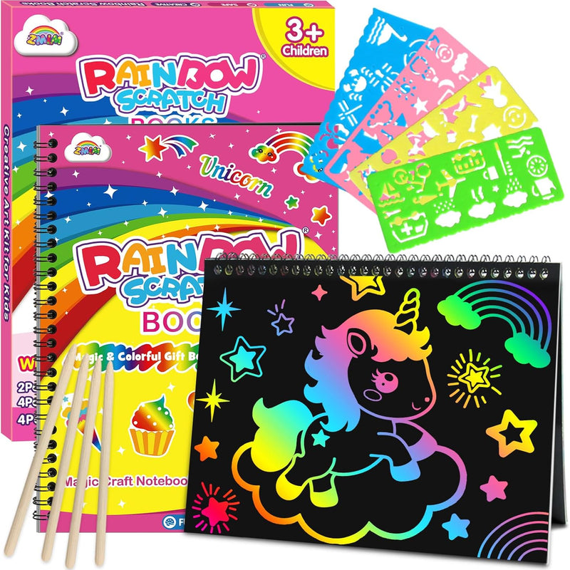 ZMLM 2-Pack Rainbow Scratch Notebook Art-Crafts Gift for Kids 3-12 Years Old