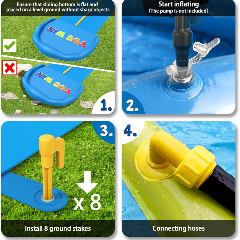 Extra Long Water Slide for Kids Adults, 32.8 FT Inflatable Slip Water Slides for Kids Backyard, Heavy Duty Slide with 2 Boards Double Lane Lawn Slides for Boy Girl Outdoor Water Play