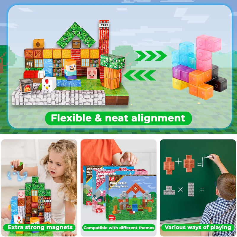 100PCS Goody King Magnetic Building Cube Game, STEM Montessori Stacking Toy, Sensory Tiles for Boys & Girls Age 3-4, 5, 6, 7, 8, 9, 10