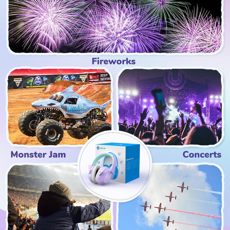 iClever EM01 Noise Cancelling Headphones for Kids Adults, SNR 29dB EarMuffs | Noise Reduction Ear Muffs for Autism Sensory Concentration Aid Ear Hearing Protection for Fireworks Event Monster Jam Concert