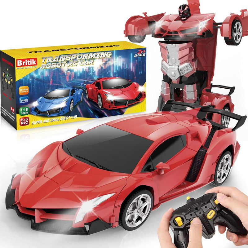 Transform Remote Control Car Toy for Kids 4-8, 2.4GHz RC Car with 360° Rotation and One-Key Transformation