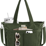 Bagstellar Corduroy Tote Bag for Women, 17 Pockets Laptop Work Tote Purse | Large 15.6” Computer Bag w/ 40oz Cup Holder & Strap, Zipper Teacher Nurse Bible Shoulder Bag for School Travel College Office