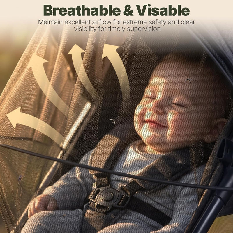 Orzbow Baby Mosquito Net for Stroller, Universal Fit, Breathable, Black | Tear-Resistant Mesh, Insect Barrier w/Travel Bag for Stroller, Car Seat, Bassinet, Cradle, Mini Cribs, Baby Summer Essential