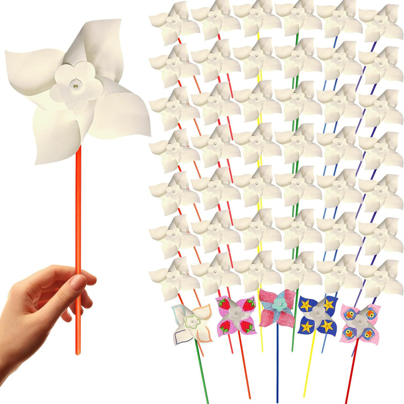 4E's Novelty 24 Pack DIY Pinwheels Craft for Kids, Bulk Summer Pinwheel Craft Kit, Color Your Own Paper Windmill Patriotic Pinwheels for Kids Bulk 4th ofJuly Craft for Kids Art Games