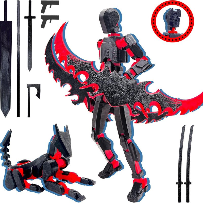 T13 3D Action Figure Set (Assembly Completed),Dummy Robot Titan 13 Action Figures,3D Printed Toys Multi-Jointed Movable (Black/Red)