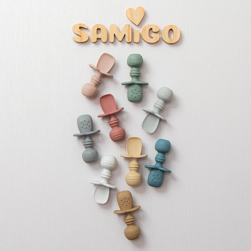 SAMiGO Silicone Baby Spoons Self Feeding 6+ Months, Infant Utensils, 3 Pack | First Stage Spoons, Baby Led Weaning Supplies, Feeding Eating Essentials, Starting Solid Food Must Haves, Toddler Spoons