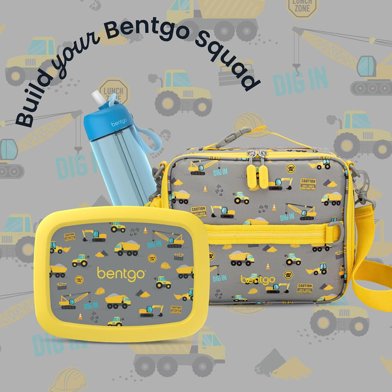 Bentgo Kids Lunch Bag - Durable, Double-Insulated Lunch Bag for Kids 3+; Holds Lunch Box, Water Bottle, & Snacks; Easy-Clean Water-Resistant Fabric & Multiple Zippered Pockets (Construction Trucks)