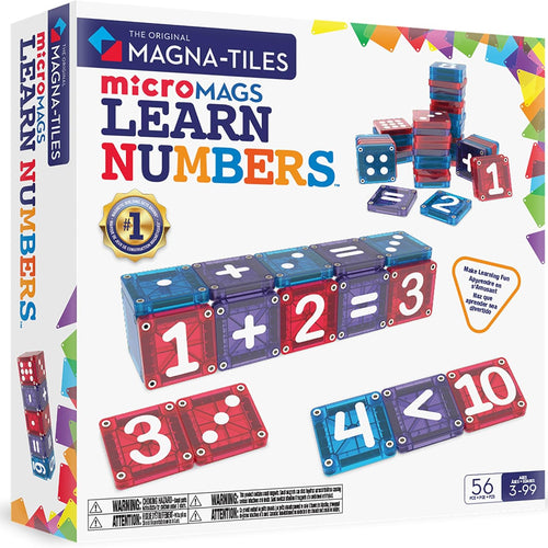 MAGNA-TILES microMAGS Learn Numbers 56-Piece Magnetic Construction Set, The Original Magnetic Building Brand