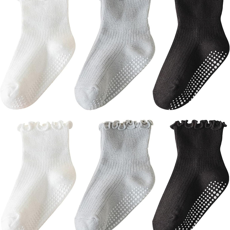 ANYANIME Toddler Socks Ruffle for Girls Baby Grip Socks Non Slip Cute Frill