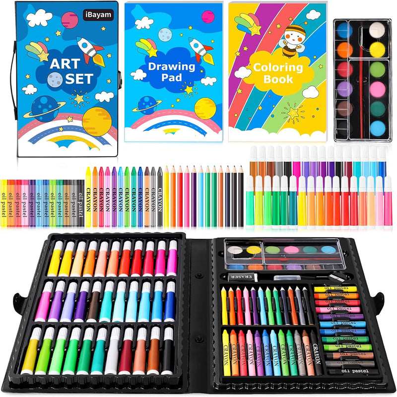 iBayam Art Supplies, 149-Pack Drawing Kit Painting Art Set Kits, Pink Box | Arts and Crafts for Kids Girls Boys Gifts, with Coloring Book, Crayons, Pastels, Pencils, Watercolor Pens & Cakes