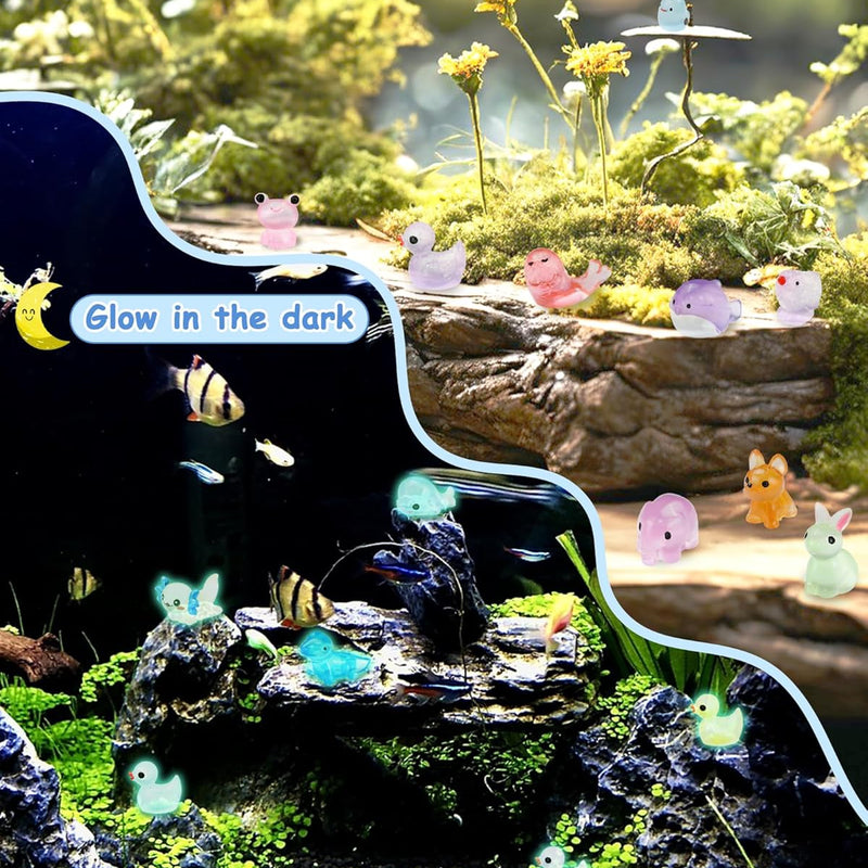 FIVEIZERO 100PCS Luminous mini Resin Animals Bulk - 20 Styles Glow in The Dark Plastic Tiny Animals Figures for Dollhouse, Fairy Garden, Aquarium, Party Favors & DIY Craft Decor