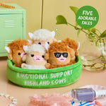 Emotional Support Highland Cows by Relatable, Cuddly Stuffed Animals, Plushies, and Cute Stuff, Great Gift Ideas for Loved Ones of All Ages, Includes 5 Toys with Carrying Basket