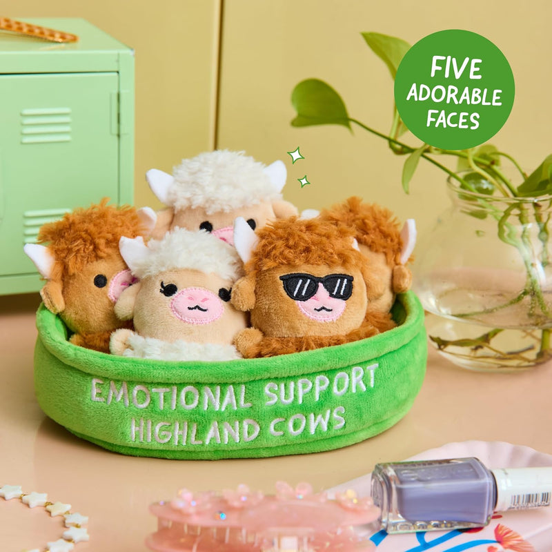 Emotional Support Highland Cows by Relatable, Cuddly Stuffed Animals, Plushies, and Cute Stuff, Great Gift Ideas for Loved Ones of All Ages, Includes 5 Toys with Carrying Basket