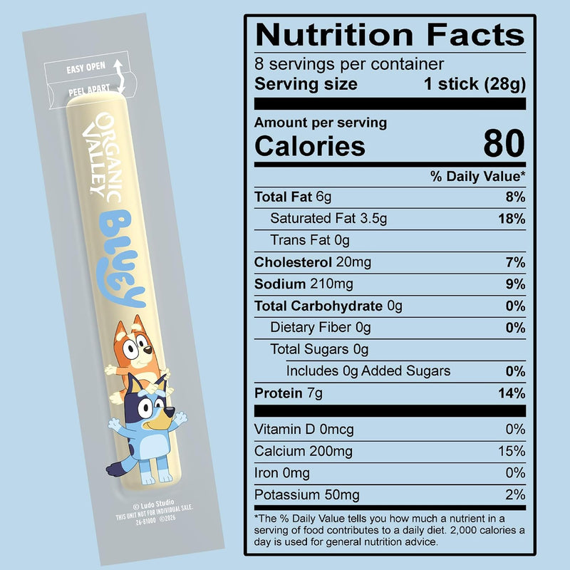Organic Valley Stringles Bluey Organic Mozzarella String Cheese, 8 oz