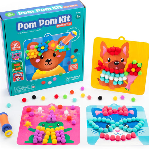 Educational Insights Pom Pom Kit: Animal Dress Up - Arts and Crafts for Kids 4-6, DIY Arts & Crafts Kits, Kids No Mess Activities, Preschool and Kindergarten Crafting Set, Toddler Craft Supplies