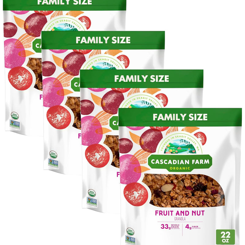 Cascadian Farm Organic Oats and Honey Granola, Resealable Pouch, 11 oz | Whole Grain Oats & Golden Honey, 35g Whole Grain, 3g Fiber, Non-GMO Verified, Great Yogurt or Hiking Snack