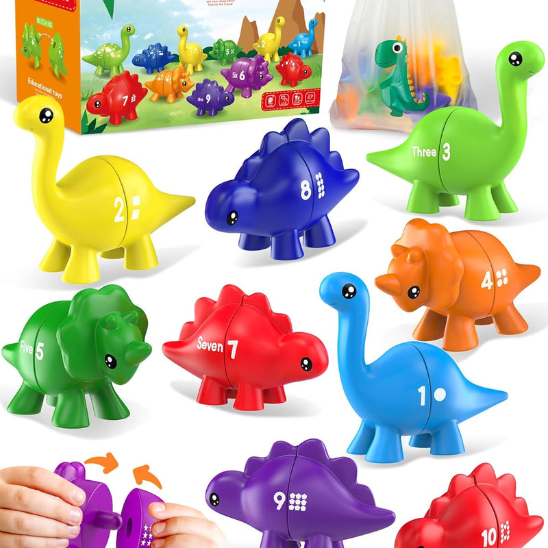 Montessori number learning dinosaur toys for 3-5 year old kids, double-sided, educational and entertaining