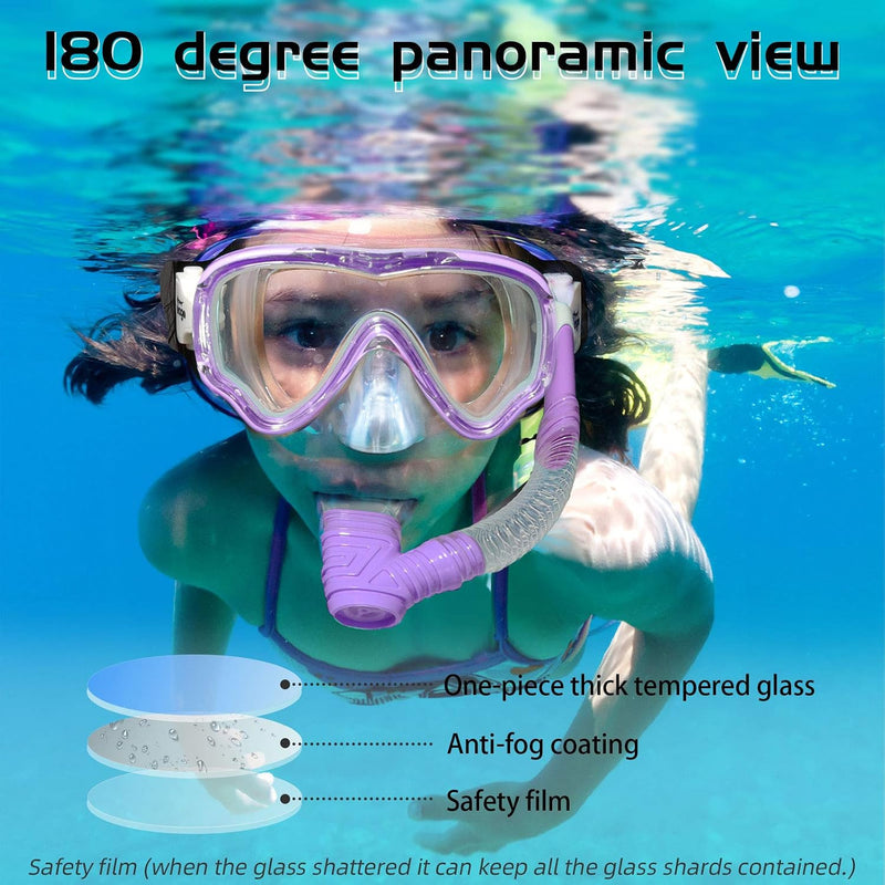 Seago Kids Swim Goggles Snorkel Diving Mask for Youth(5-15), Anti-Fog 180° Clear View