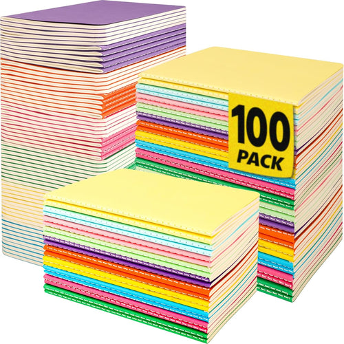 YesBes 100 Pack Mini Composition Notebook Bulk, Small Pocket Notebook 3.5 Inch x 5.5 Inch, Colored Notebook Wide Ruled, 10 Colors 24 Sheets (48 Pages) for Traveler, Students, School Supplies