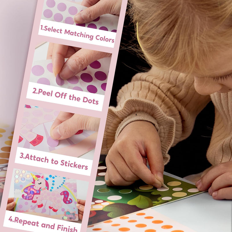 Klever Kits Dot Art Kit for Kids, No Mess Sticker for Kids 3-7, Craft Kits, DIY Creative Activity, Travel Toy, Birthday Presents for Boys Girls (Unicorns & Princess)
