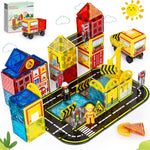 HarworLife Magnetic Tiles Road Set, Magnetic Building Blocks for Toddler Kids, Montessori Educational Magnet Toys for Kids Ages 3+Year Old, STEM Creative Toy for Christmas Birthday Gifts