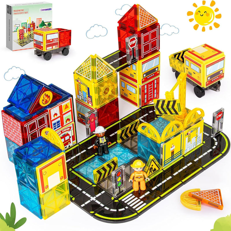 HarworLife Magnetic Tiles Road Set, Magnetic Building Blocks for Toddler Kids, Montessori Educational Magnet Toys for Kids Ages 3+Year Old, STEM Creative Toy for Christmas Birthday Gifts