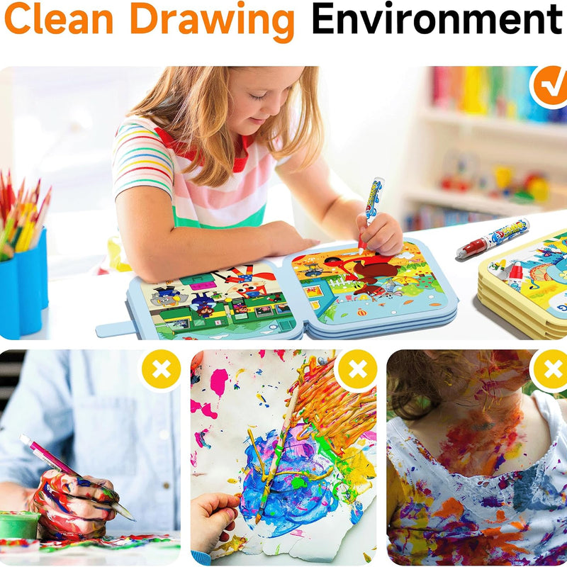 Timetome Water Painting Books for Kids Ages 3-6 | Water Coloring Books with Water Pens, No Mess Travel Toy for Kids to Develop Creativity, Fine Motor Skills and Early Learning