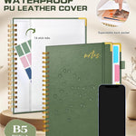 5 Subject Spiral Notebook Journal with Removable Dividers Tabs, 300 Pages Organizer Notebooks for Work School, 8"x10" Hardcover Leather Notebook College Ruled, Large Lined Journal for Women Men,Green