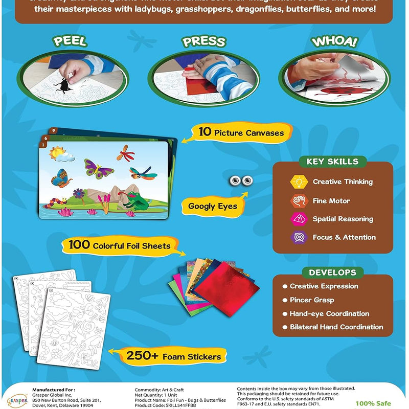 Skillmatics Foil Fun Bugs & Butterflies, Foil Art, Gift for Boys & Girls | Travel Toys, Sticker Activity Kit, Fine Motor Skills, DIY Mess-Free Art, Screen-Free, Gifts for Kids Ages 4, 5, 6, 7, 8, 9