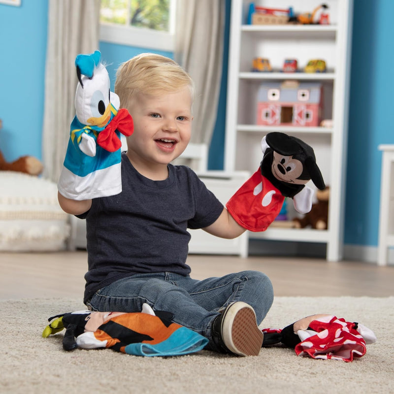 Melissa & Doug Disney Mickey Mouse & Friends 4-Piece Soft & Cuddly Hand Puppet Set for Imaginative Play, Featuring Mickey, Minnie, Donald, and Goofy for Kids and Adults.