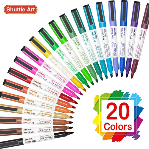 Shuttle Art Magnetic Whiteboard Markers, 20 Pieces Fine Tip and Eraser, Dry Erase Whiteboard Markers, for Writing on Whiteboards, Weekly Planner, Glass for School Office Home