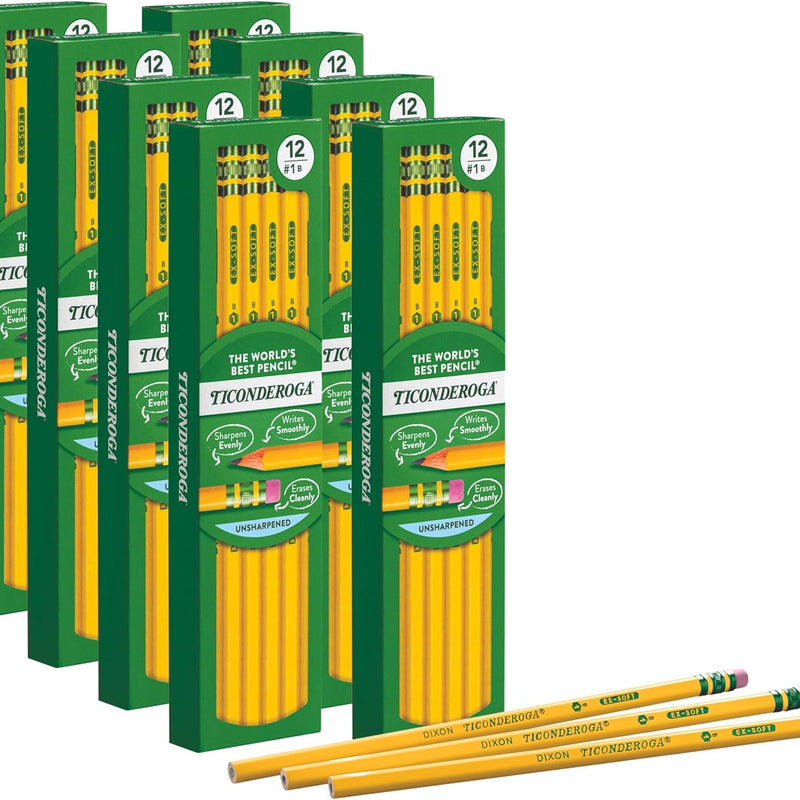 Ticonderoga Wood-Cased Pencils, Unsharpened, #2 HB Soft, Yellow, 96 Count