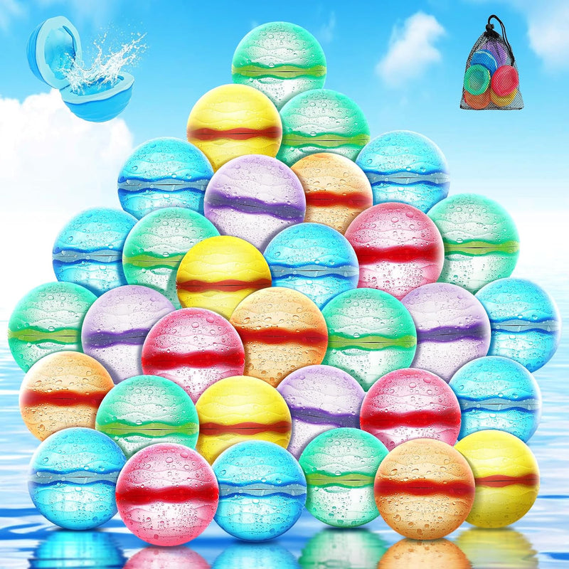 12 PCS Reusable Water Balloons, Self-Sealing Refillable Magnetic Water Balls, Pool Beach Water Toys for Boys and Girls, Outdoor Summer Toys for Kids Ages 3+