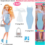 6 Pack Fashion 11.5 inch American Toy Prinecess Dolls Playset with Outfits Dress Design and Accessories Like Handbag Hat Crown Necklace Suitcase (Gift Box Package)