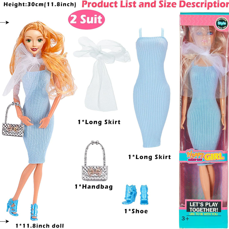 6 Pack Fashion 11.5 inch American Toy Prinecess Dolls Playset with Outfits Dress Design and Accessories Like Handbag Hat Crown Necklace Suitcase (Gift Box Package)