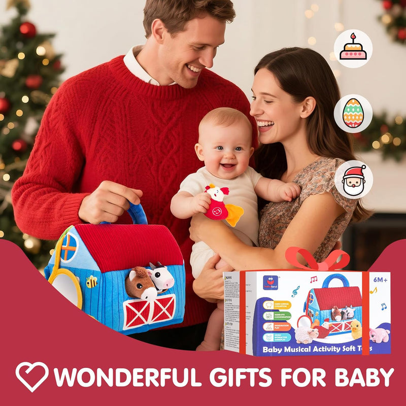 hahaland 6-12 month baby surprise barn with farm animals and real sounds - montessori toys for infants