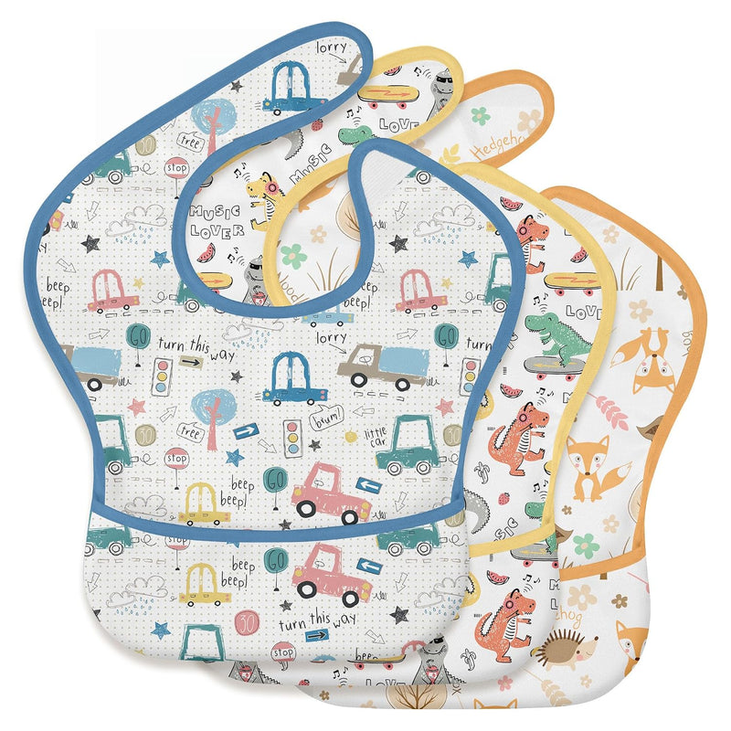 3 Pack Waterproof Baby Bibs for Eating, Mess Proof Feeding Bib | Lightweight & Wipeable Toddler Food Bibs, Large Catch-All Pocket, Food-Grade Baby Eating Essentials Gifts, Black Cherkerd