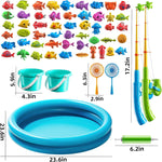 Niplooow Pool Fishing Toys Games for Kids Ages 3-8, Water Table Bathtub Toy with Inflatable Pool Pole Rod Net and Plastic Floating Fish