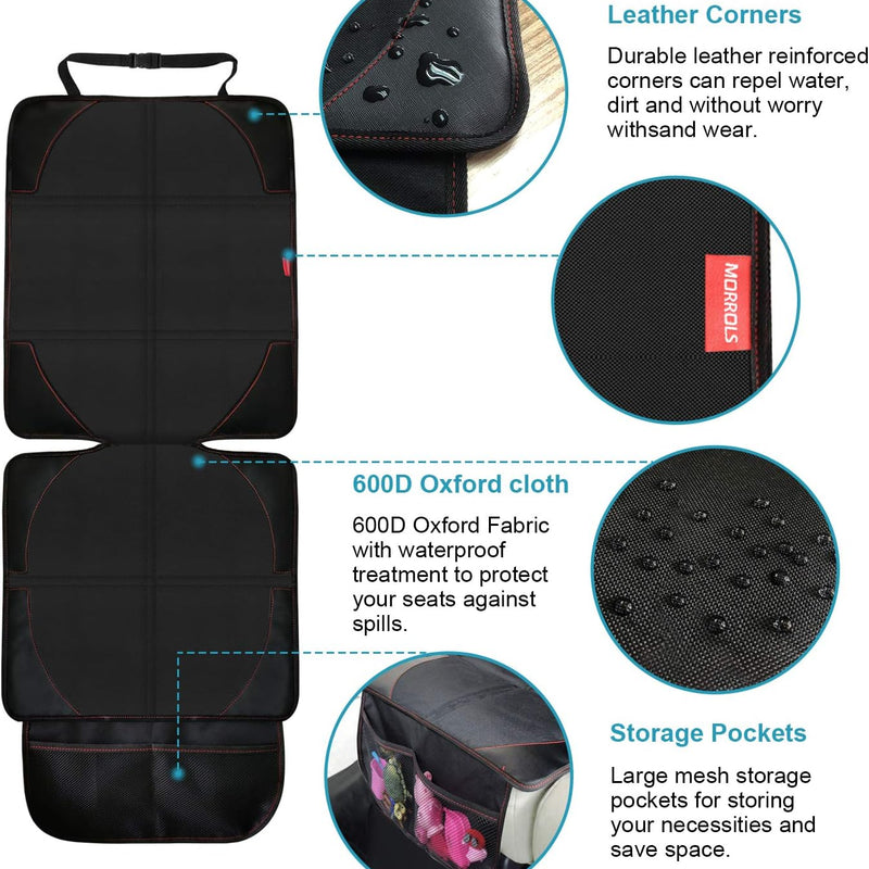 MORROLS Car Seat Protector, 2 Pack Carseat Protector with Thick Padding, Baby/Pets for Child Car Seat-Mesh Pockets-Waterproof-Universal Size(Black)