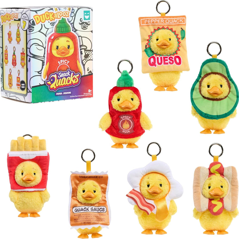 HAPPY HAUL Duckalooz Snack Quack Clip-On Plush Duck Assortment, Plush Duck Clip-On Blind Box Collectible Toy with Removable Costume, 5-Inch Stuffed Toy, Short-Run Drop, Ages 8 and up