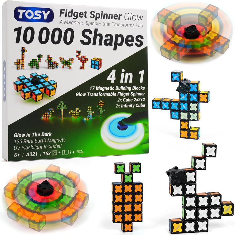 TOSY Magnet Fidget Spinner Mini, 8 Blocks, 3 in 1 Toy: Transformable Fidget Spinner, Infinity Cube, Puzzle Cube