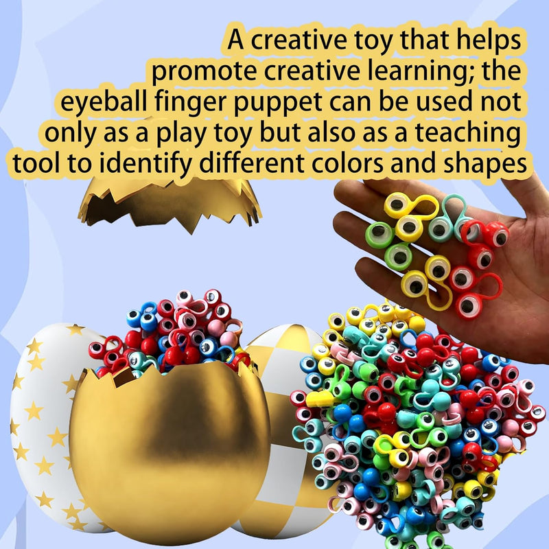 100 PCS Wiggly Eyeball Finger Puppets Toy Set - Non-Toxic Plastic Eye On Rings for Kids' Party Favors, Classroom Rewards, and Creative Learning Fun.