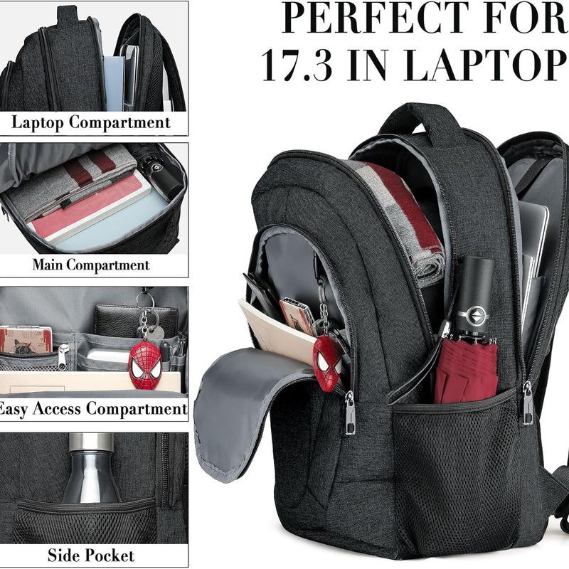 BIKROD Travel Laptop Backpack, 17 Inch Extra Large School Backpacks for Teen Boys and Girls, Black Water Resistant Women Back Pack, Business Men Sturdy Computer Bag