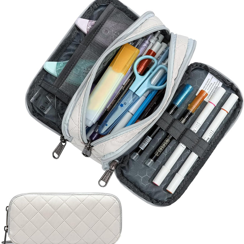 Della Gao Large Pencil Case, Big Capacity Pencil Pouch with 2 Compartments, Office Pencil Bag with Zipper, Big Pen Case for Adults (01-Black)