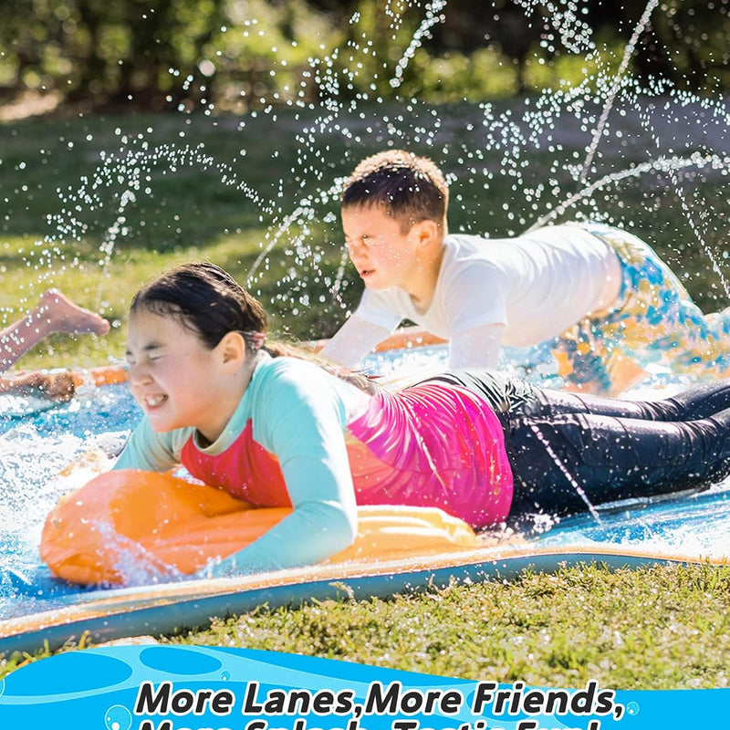 Spring Water Slip and Water Slide for Kids Backyard, 22ft*3 Racing Lanes Slip Water Slides with Sprinkler for Age 5-8 8-12, Summer Outdoor Water Toy with 3 Inflatable Bodyboards