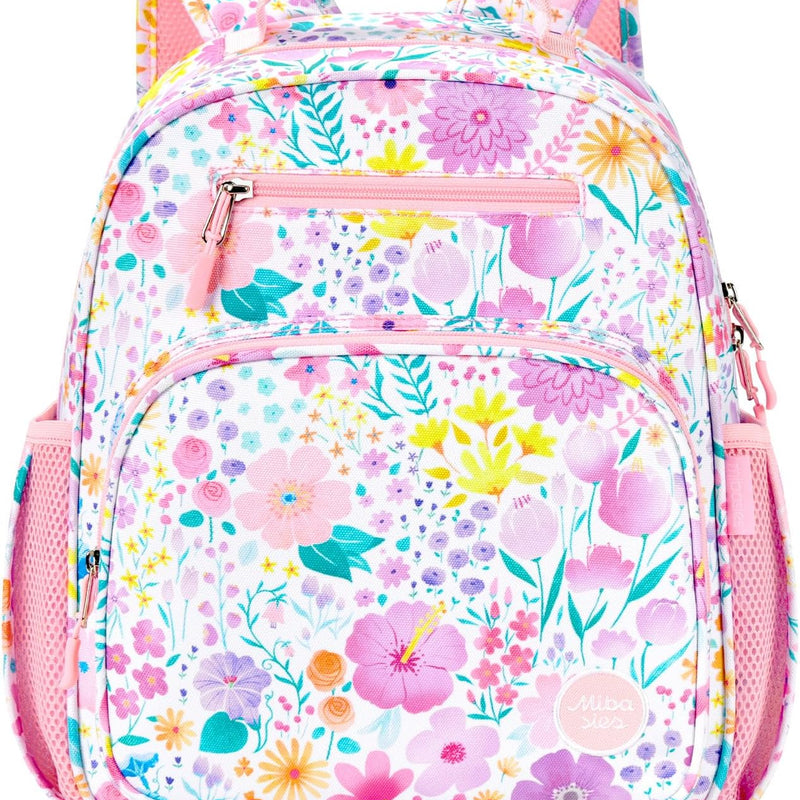 mibasies Kids Backpack for Girls: Girls Backpack 5-8 - Kindergarten Elementary School Bookbag for Girl - Flower Pink