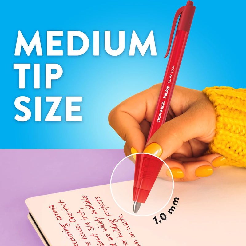 Paper Mate InkJoy 100RT Retractable Ballpoint Pens, Medium Point (1.0mm), 20 Count - Teacher Essentials, Colorful Office Supplies, Note-Taking, Back to School