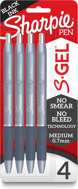 Sharpie S-Gel Gel Pens, Frost Blue Barrel, Black Ink, Medium Point (0.7mm), 4 Count - School, Office Supplies, For Journaling, Writing, Note-Taking