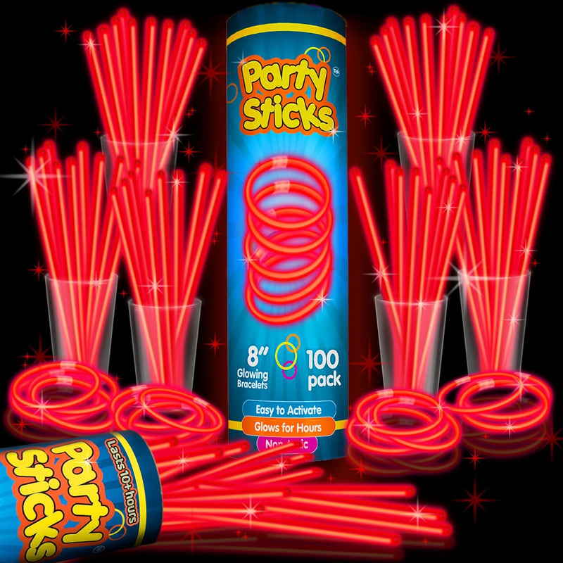 PartySticks Glow Sticks 100pk - 8 Inch Waterproof Glow in the Dark Light Up Sticks - Kid-Safe and Non-Toxic
